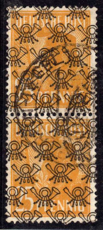 GERMANY 1948-9 BRITISH & AMERICAN ZONES "CURRENCY REFORM" PAIR OF 25pf VFU. SG A62. CAT 42 GBP.