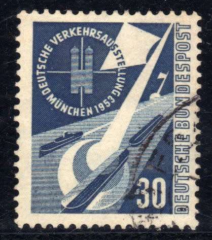 GERMANY WEST 1953 TRANSPORT EXN MUNICH 30PF BLUE VERY FINE USED. SG 1096. CAT 29 POUNDS.