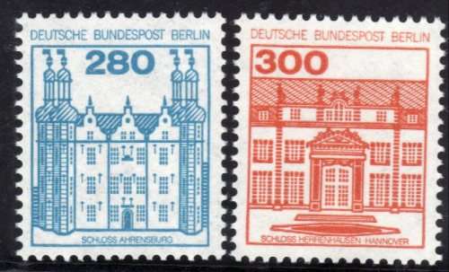 GERMANY BERLIN 1977 "GERMAN CASTLES" 280 & 300pf UMM. (2 TOP VALUES) SG B524c & B524d. CAT 8,50 GBP.