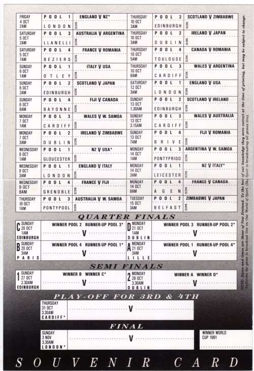 NEW ZEALAND 1991 RUGBY WORLD CUP PRESENTATION PACK WITH SET OF 4 & MINI SHEET.