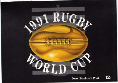 NEW ZEALAND 1991 RUGBY WORLD CUP PRESENTATION PACK WITH SET OF 4 & MINI SHEET.