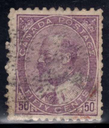 CANADA 1903 KE VII DEFIN 50c VIOLET GOOD USED. SG 187. CAT 130 POUNDS.