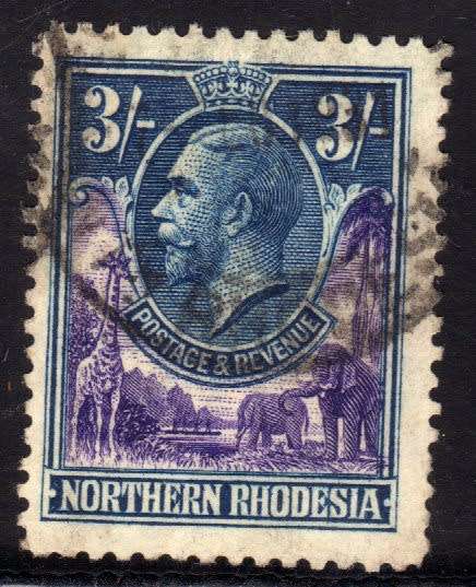 NORTHERN RHODESIA 1925 DEFIN 3/- VIOLET AND BLUE FINE USED. SG 13. CAT 27 POUNDS. (SG 2018)