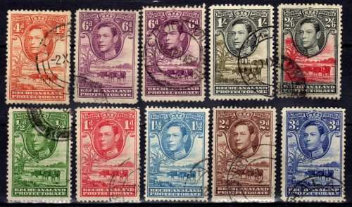 BECHUANALAND 1938 DEFIN PART SET OF 9 (1/2d - 2/6d) VERY FINE USED. SG 118-126. CAT 44 POUNDS.