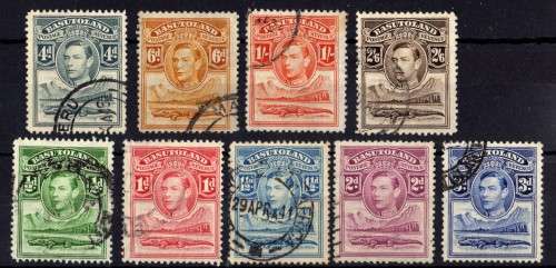 BASUTOLAND 1938 DEFIN PART SET OF 9 VFU. SACC 18-26. CAT R306.