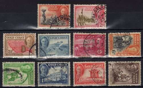 GOLD COAST 1948 DEFIN PART SET OF 10 (1/2d - 2/-) V.F.USED. SG 135-144. CAT 17,45 POUNDS.