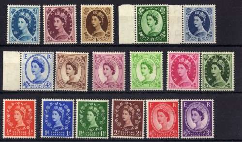 GREAT BRITAIN 1952-4 DEFIN SET OF 17 W/MARK TUDOR CROWN LMM. SG 515-531. CAT 100 POUNDS.