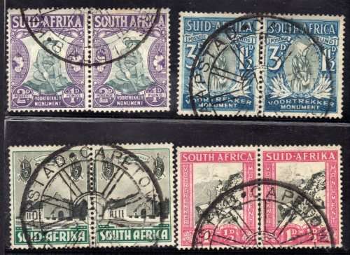 SOUTH AFRICA 1933 VOORTREKKER MEMORIAL FUND SET OF 4 PAIRS V.F.U. SACC 51-4. CAT R115.