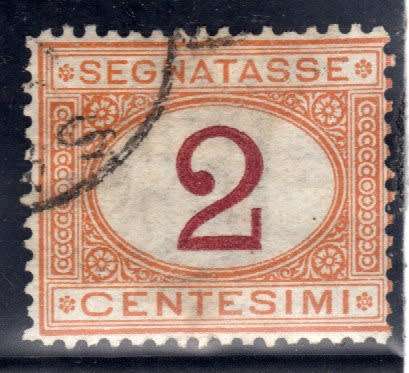 ITALY 1870 POSTAGE DUE 2c MAUVE & ORANGE VERY FINE USED. SG D23. CAT 30 POUNDS.