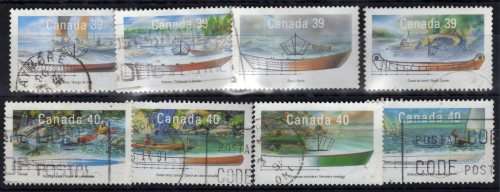 CANADA "SMALL CRAFT OF CANADA" 2 SETS OF 4 VFU. SG 1377-80 & SG 1428-31. CAT 11,60 POUNDS.