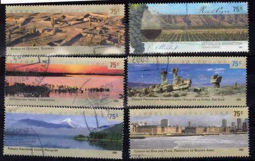 ARGENTINA 2003 LANDSCAPES PART SET OF 6 VFU. SG BETWEEN 2980-87. CAT 7,80 POUNDS.