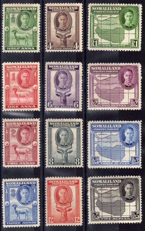 SOMALILAND PROTECTORATE 1942 FULL SET MINT (UMM & LMM). SG 105-116. CAT 48 POUNDS.