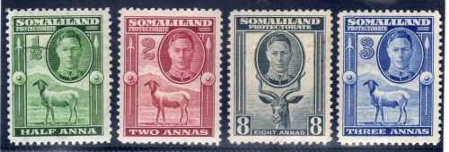 SOMALILAND PROTECTORATE 1942 PART SET MM. SG 105, 107, 108 & 111. CAT £7.20 (2022)