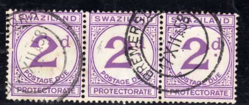 BASUTOLAND 1933 POSTAGE DUE 2d STRIP OF 3 CHALK SURFACED PAPER VERY FINE USED. SACC 2a. CAT R3900.