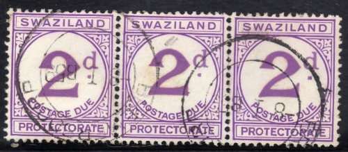 BASUTOLAND 1933 POSTAGE DUE 2d STRIP OF 3 CHALK SURFACED PAPER VERY FINE USED. SACC 2a. CAT R3900.