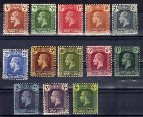 CAYMAN ISLANDS 1921-26 KGV DEFIN SHORT SET OF 13 TO 5/- FINE/VERY FINE LMM. SG 69-82. CAT  POUNDS.