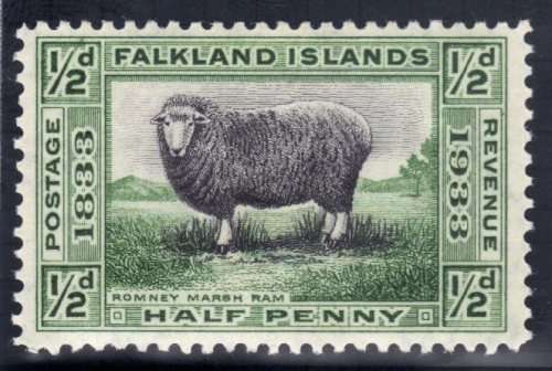 FALKLAND ISLANDS 1933 1/2d BLACK & GREEN VERY FINE LMM. SG 127. CAT 4 POUNDS.