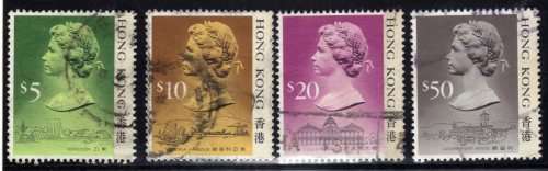 HONG KONG 1987 DEFIN 4 TOP VALUES FINE PARCEL CANCELS $5 - $50. SG 612-615. CAT 40,75 POUNDS.