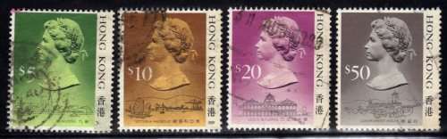 HONG KONG 1987 DEFIN 4 TOP VALUES FINE PARCEL CANCELS $5 - $50. SG 612-615. CAT 40,75 POUNDS.
