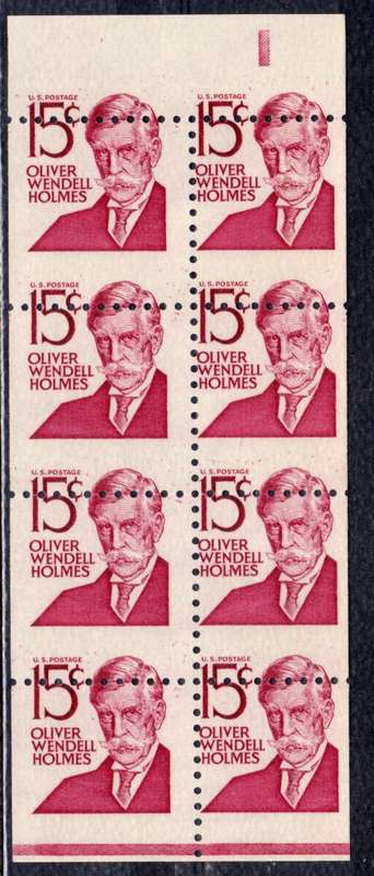 UNITED STATES OF AMERICA 1968 OLIVER WENDELL HOLMES BOOKLET PANE WITH MAJOR PERF SHIFT. SCOTT 1288Bc