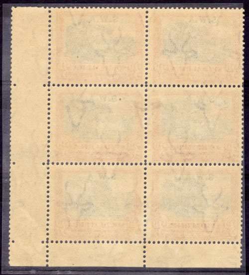 SOUTH WEST AFRICA 1927/30 3d BLACK & RED VERY FINE MINT BLOCK OF 6 WITH VARIETIES SACC 84ab/ac.
