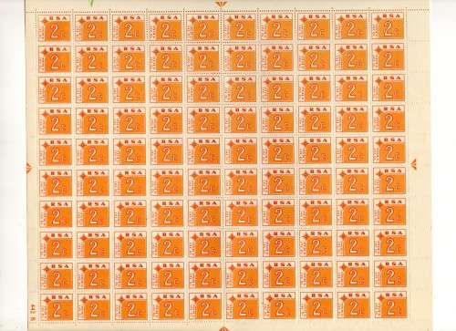 SOUTH AFRICA 1972 POSTAGE DUE 1c & 2c FULL SHEETS OF 100 EACH UMM. SACC 63-64. CAT R2300.