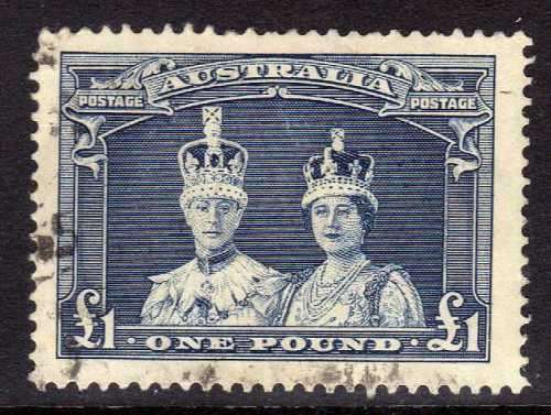 Australia 1937 KGVI & Queen Elizabeth £1 bluish slate fine used. SG 178. CAT £35 (2022)