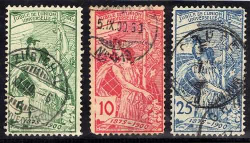 SWITZERLAND 1900 "UPU 25th ANNIV" SET OF 3 GOOD USED. SG 189-191. CAT 50 POUNDS.
