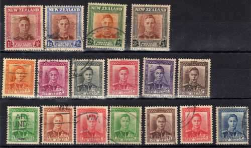 NEW ZEALAND 1938 SET OF 7 PLUS 1947-52 DEFIN SET OF 10 VFU. SG 603-609 + 680-689. CAT 15 POUNDS.