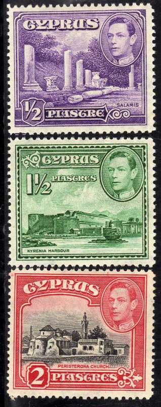 CYPRUS 1938 DEFIN 3 STAMPS VERY LMM. SG 152a, 155ab & 155b. CAT 8,50 POUNDS.