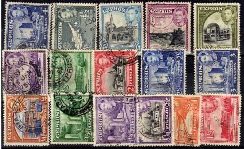 CYPRUS 1938 DEFIN PART SET OF 16 FINE - VERY FINE USED. SG 151-160. CAT 18 POUNDS.