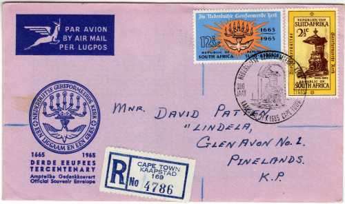 SOUTH AFRICA 1965 "TERCENTENARY OF DUTCH REFORMED CHURCH" F.D.C NO 2. CAT R150. (SACC 2019-20)