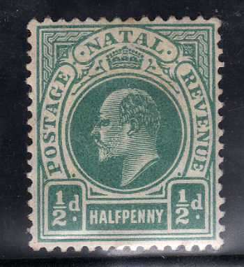 NATAL 1904-08 KEVII DEFIN W/MARK MULTI CROWN CA 1/2d MOUNTED MINT. SACC 129. CAT R150.