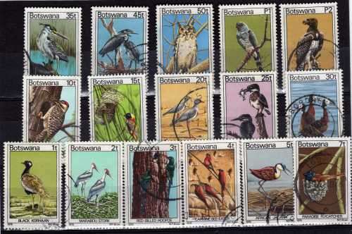 BOTSWANA  1978 BIRD DEFIN PART SET OF 16. (1t-2P NO 5P) VFU. SG 411-426. CAT 40 POUNDS.