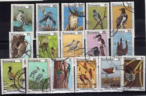 BOTSWANA  1978 BIRD DEFIN PART SET OF 16. (1t-2P NO 5P) VFU. SG 411-426. CAT 40 POUNDS.
