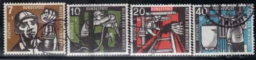 GERMANY WEST 1957 HUMANITARIAN RELIEF FUND SET OF 4 VFU. SG 1189-92. CAT 30 POUNDS.
