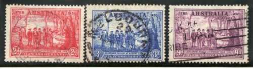AUSTRALIA 1937 "150TH ANNIV N.S.W." SET OF 3 VERY FINE USED. SG 193-5. CAT 15 POUNDS.