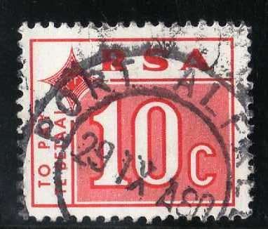 SOUTH AFRICA 1972 POSTAGE DUE 10c FINE USED. SACC 68. CAT R140.
