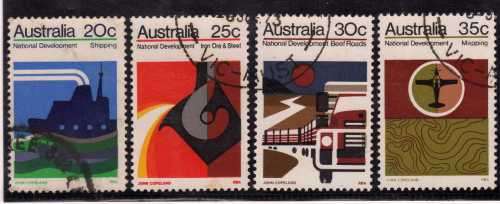 AUSTRALIA 1973 NATIONAL DEVELOPMENT (2ND SERIES) SET OF 4 VFU. SG 541-44. CAT 11 POUNDS.