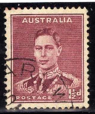 AUSTRALIA 1937-49 1,5d MAROON PERF 13,5 x 14 VERY FINE USED. SG 166. CAT 5,50 POUNDS.