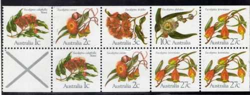 AUSTRALIA 1982 "EUCALYPTUS FLOWERS" BOOKLET PANE OF 9 UMM. SG 870b. CAT 2.25.