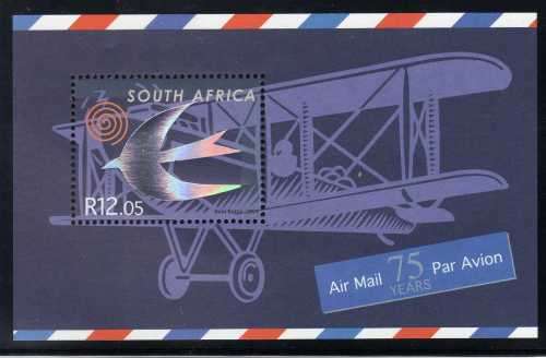 SOUTH AFRICA 2004 `75 YEARS AIRMAIL SERVICES` MINI SHEET UMM. SACC 1671. CAT R150. (2023-25)