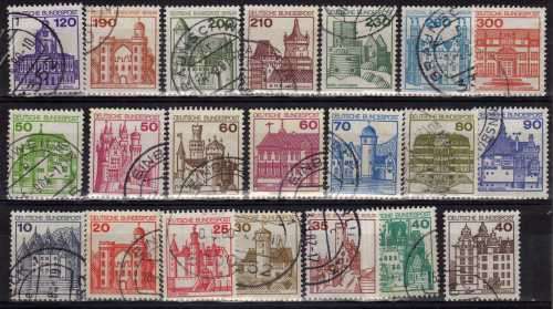 GERMANY WEST 1977 "GERMAN CASTLES" SET OF 21 VFU. SG 1805-1821d. CAT 13,10 POUNDS.