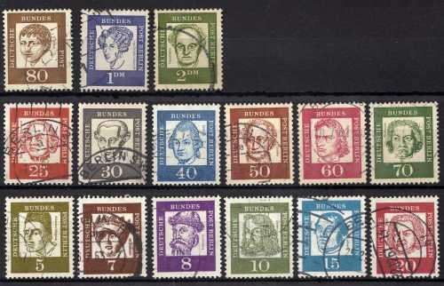 GERMANY BERLIN 1961 "FAMOUS GERMANS" SET OF 15 VFU. SG  B194-B208. CAT 31,75 POUNDS.