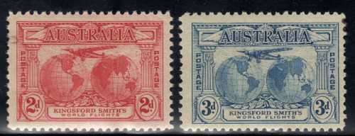 AUSTRALIA 1931 "KINGSFORD SMITH'S FLIGHTS" 2d & 3d UMM. SG 121-122 CAT 10.75 POUNDS.
