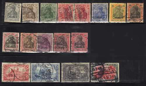 GERMANY 1902 DEFIN SET OF 15 SG 67-96B (SIMPLIFIED) GOOD- VERY FINE USED. CAT 43.60 POUNDS.