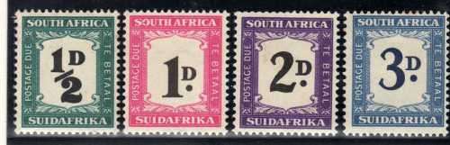 SOUTH AFRICA 1948-49 POSTAGE DUE PART SET OF 4 UMM. SACC 33-36. CAT R1200. (SACC 2019-20)