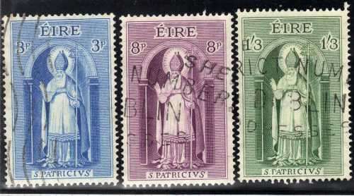 IRELAND 1961 "15th DEATH CENTENARY OF ST PATRICK" SET OF 3 VFU. SG 186-188. CAT 6,50 POUNDS.