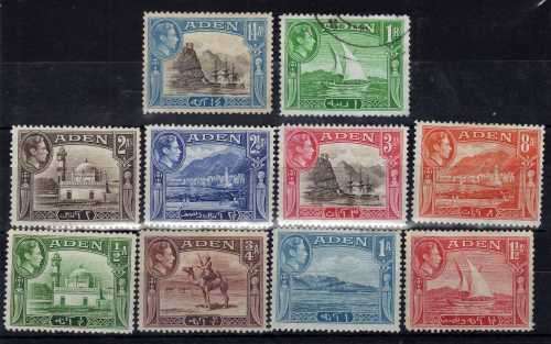 ADEN 1939 DEFINITIVE PART SET OF 10 (1/2a - 1R) MM EXCEPT 1R VFU. SG 16-24. CAT 22.75 POUNDS.