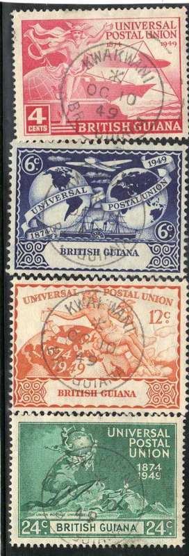 BRITISH GUIANA 1949 UPU SET OF 4 VFU. SG 324-327. CAT 3.50 POUNDS.
